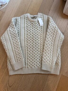 Tory Burch Cream Cable Knit Crewneck Sweater